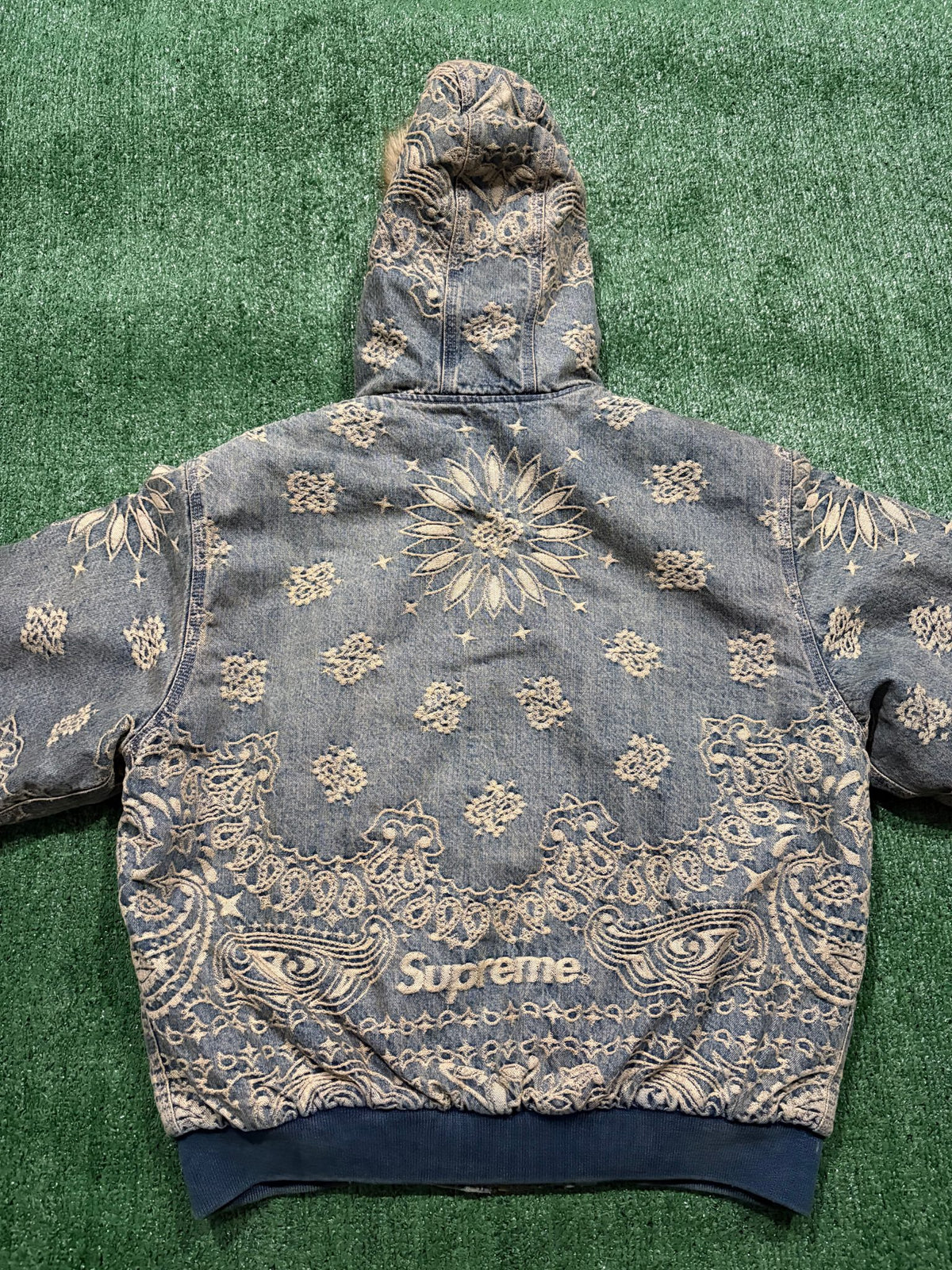 Supreme Bandana Jacquard Denim Hooded Work Jacket Blue