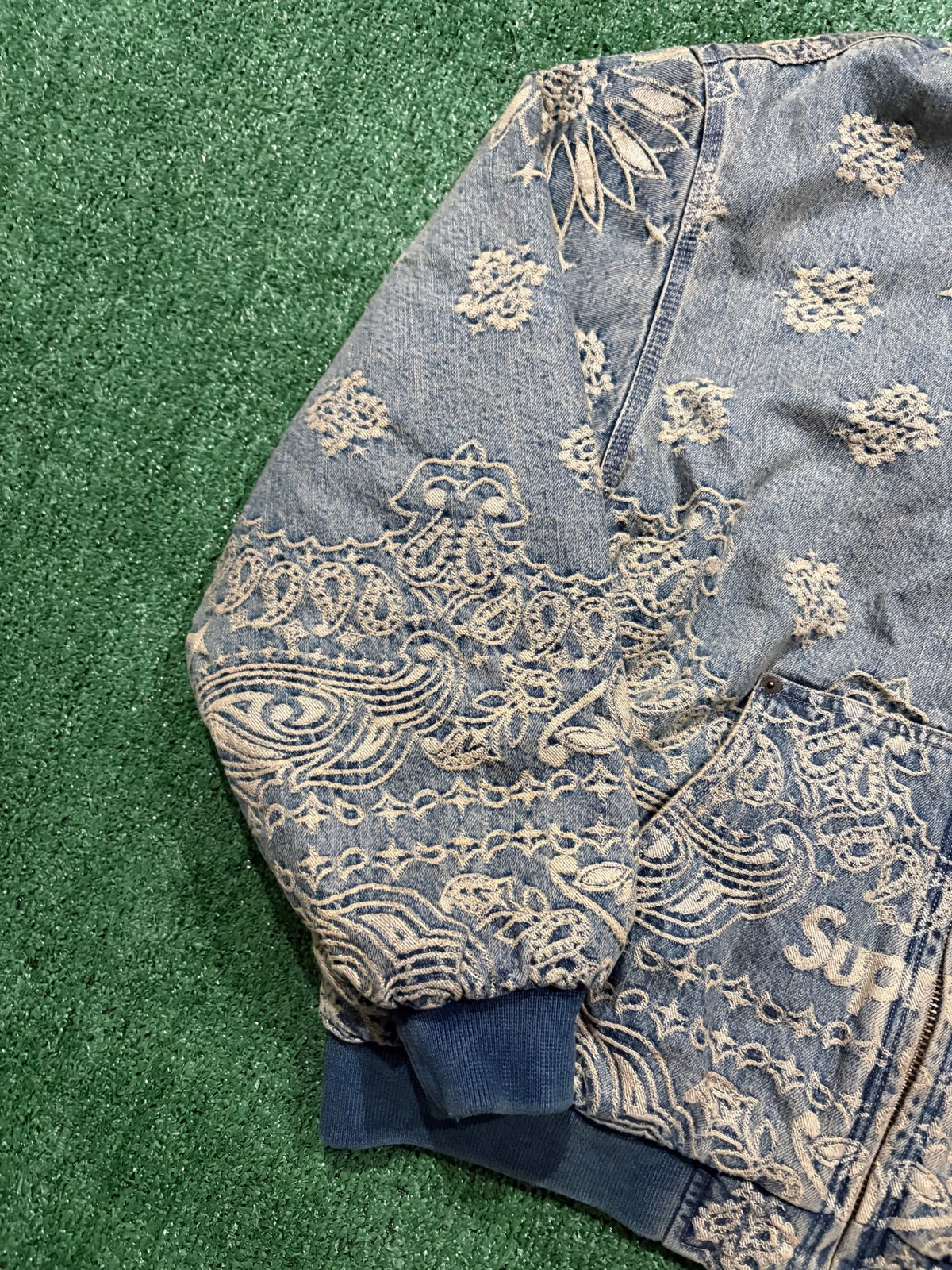 Supreme Bandana Jacquard Denim Hooded Work Jacket Blue