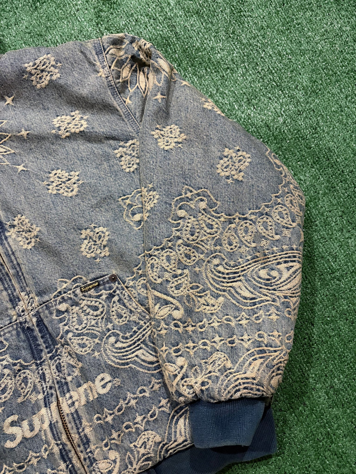 Supreme Bandana Jacquard Denim Hooded Work Jacket Blue