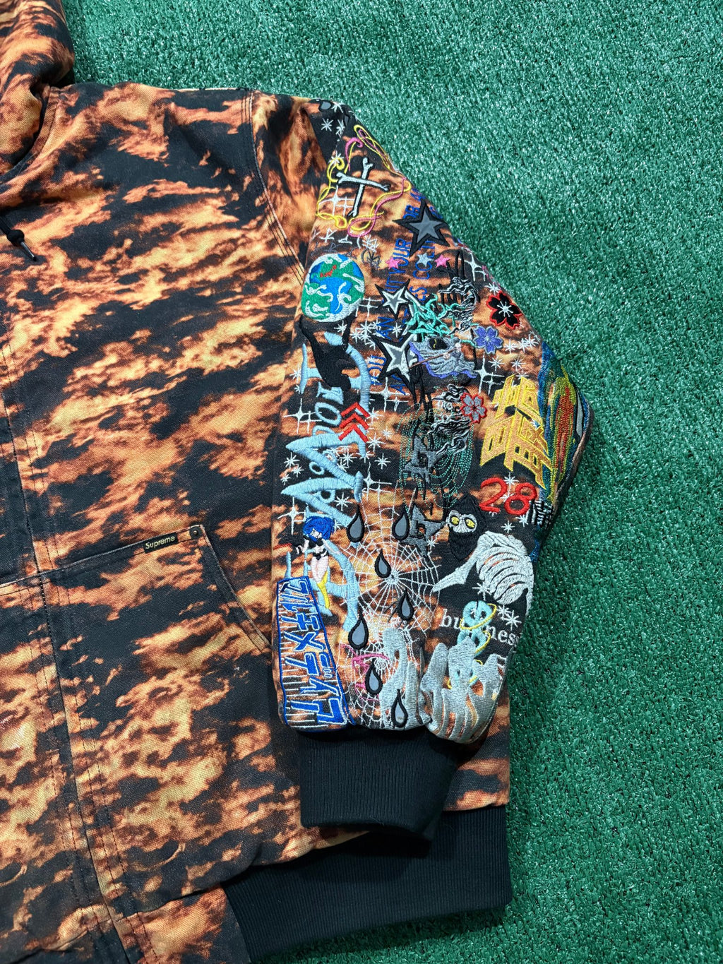 Supreme AOI Embroidered Hooded Work Jacket Flames