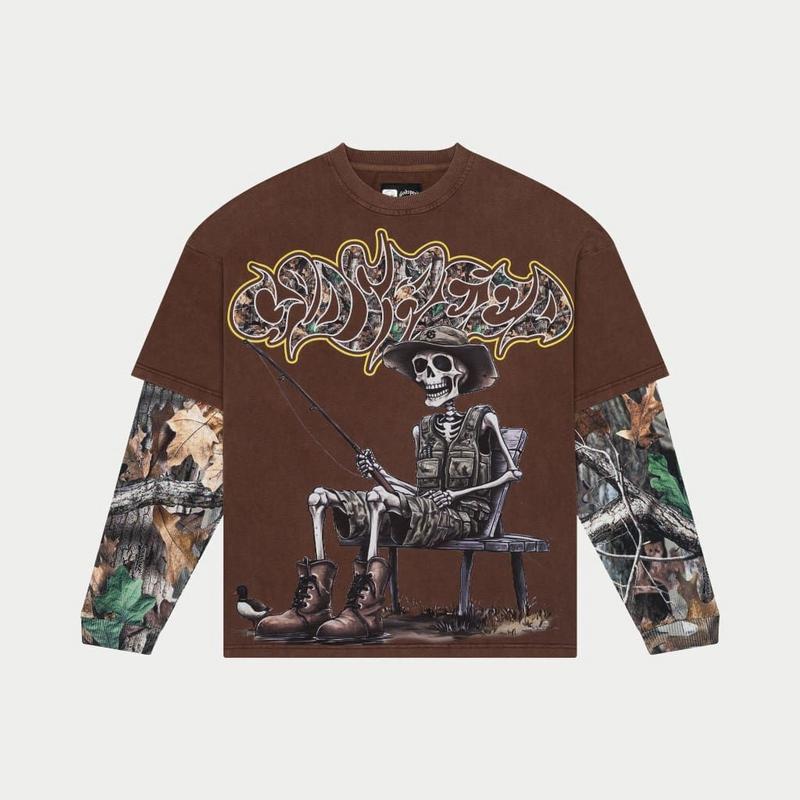 Godspeed Gone Fishing Layered T-Shirt Brown