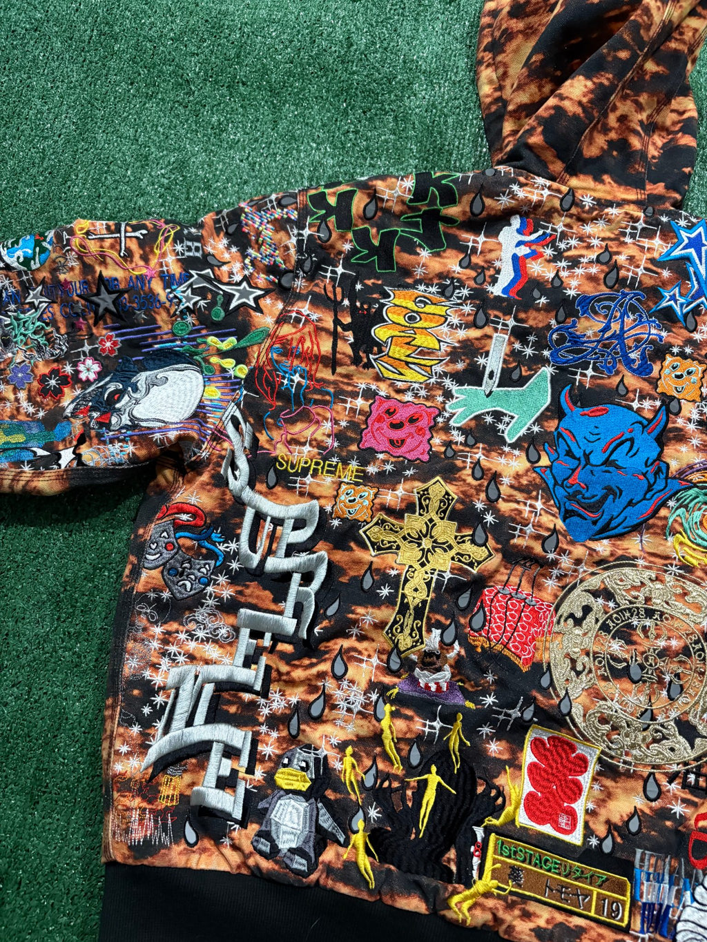 Supreme AOI Embroidered Hooded Work Jacket Flames