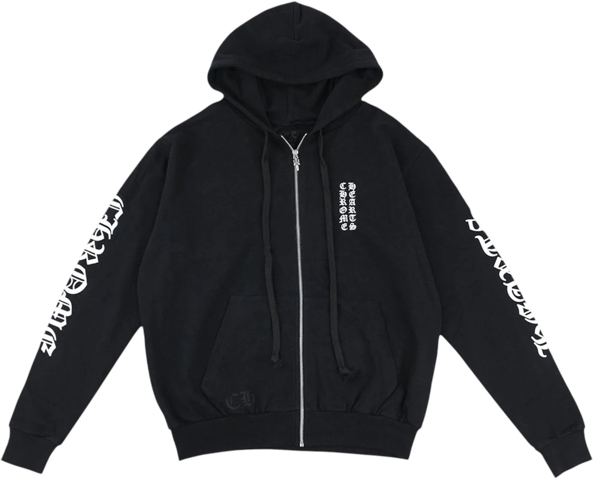 Chrome Hearts Vertical Logo Thermal Zip Up Hoodie Black/White